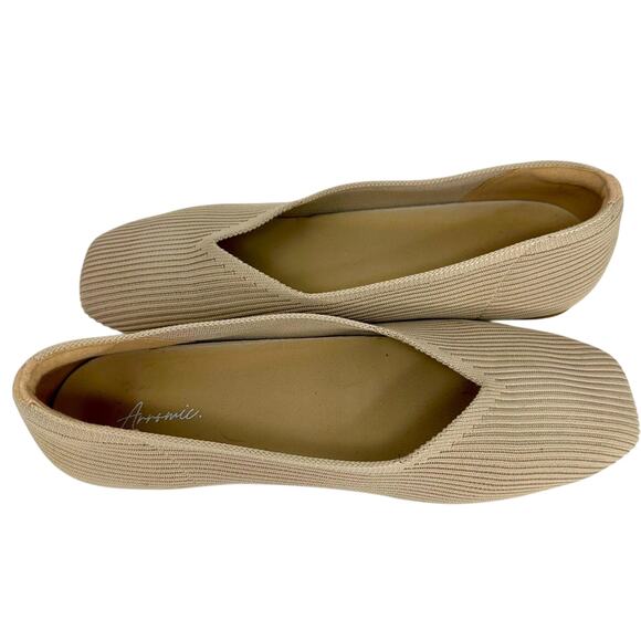 Arromic Ribbed Square Toe Ballet Flats - Taupe Tan - Picture 2 of 7